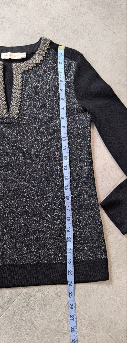 Tory Burch Merino Wool Blend Sweater XS Embellished Studded Neckline Black - Picture 7 of 8